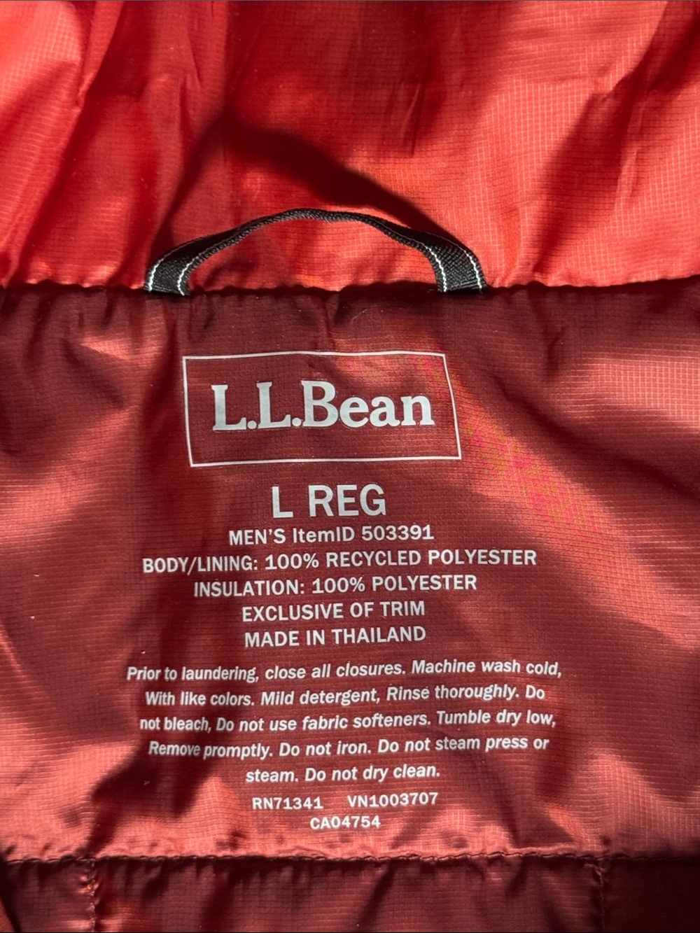 L.L. Bean PrimaLoft Packaway Deep Orange Quilted Puffer Jacket #503391. Size L - Picture 6 of 11